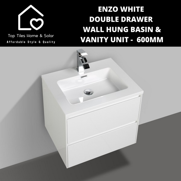 Enzo White Double Drawer Wall Hung Basin & Vanity Unit -  600mm