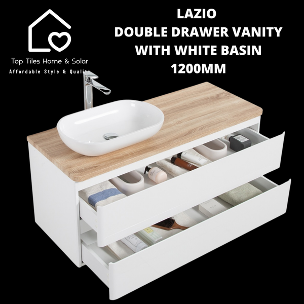 Lazio Double Drawer Vanity With White Basin - 1200mm