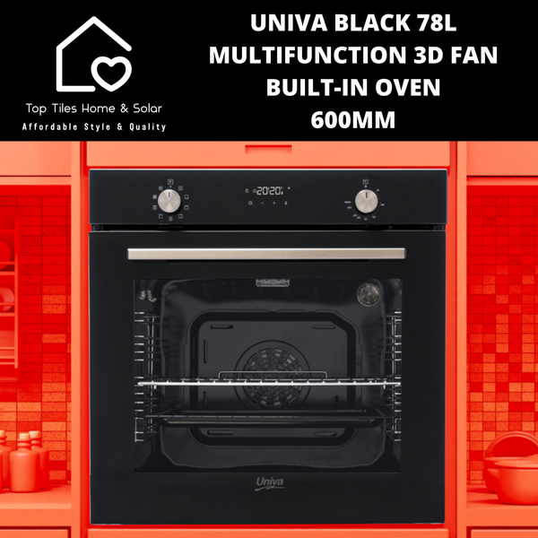 Univa Black 78L Multifunction 3D Fan Built-in oven - 600mm