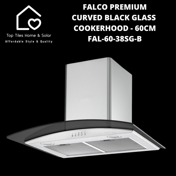 Falco Premium Curved Black Glass Cookerhood - 60cm FAL-60-38SG-B