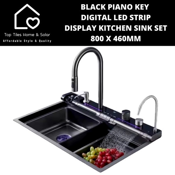 Black Piano Key Digital Display Led Kitchen Sink Set - 800 x 460mm