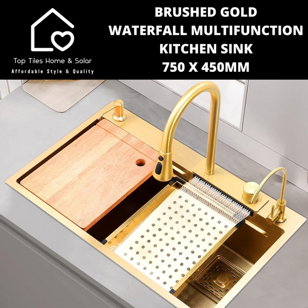 Brushed Gold Waterfall Multifunction Kitchen Sink - 750 x 450mm