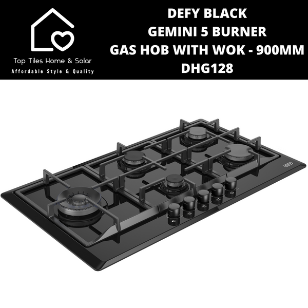 Defy Black Gemini 5 Burner Gas Hob With Wok - 900mm DHG128