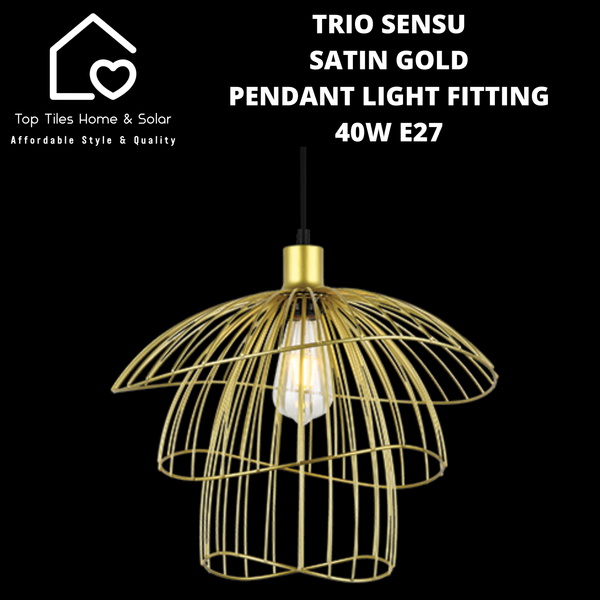 Trio Sensu Satin Gold Pendant Light Fitting - 40W E27