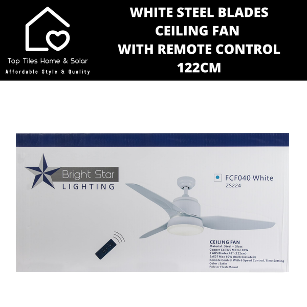 White Steel Blades Ceiling Fan with Remote Control - 122cm