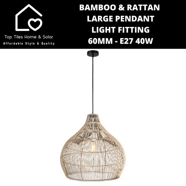 Bamboo & Rattan Large Pendant Light Fitting 60mm - E27 40W