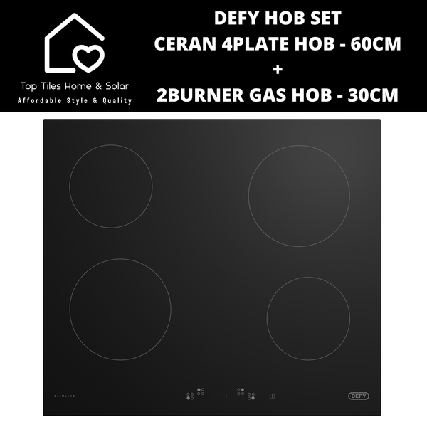 Defy Hob Set - Ceran 4Plate Hob - 60cm + 2Burner Gas Hob - 30cm