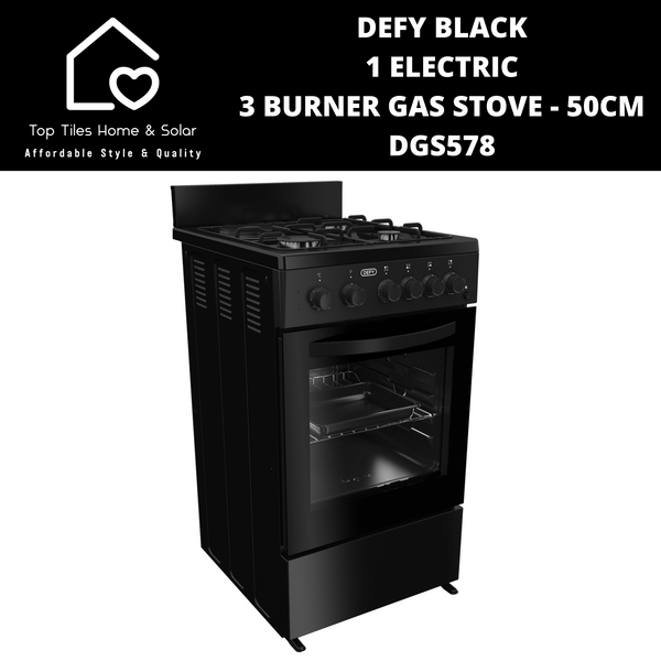 Defy Black 1 Electric 3 Burner Gas Stove - 50cm DGS578