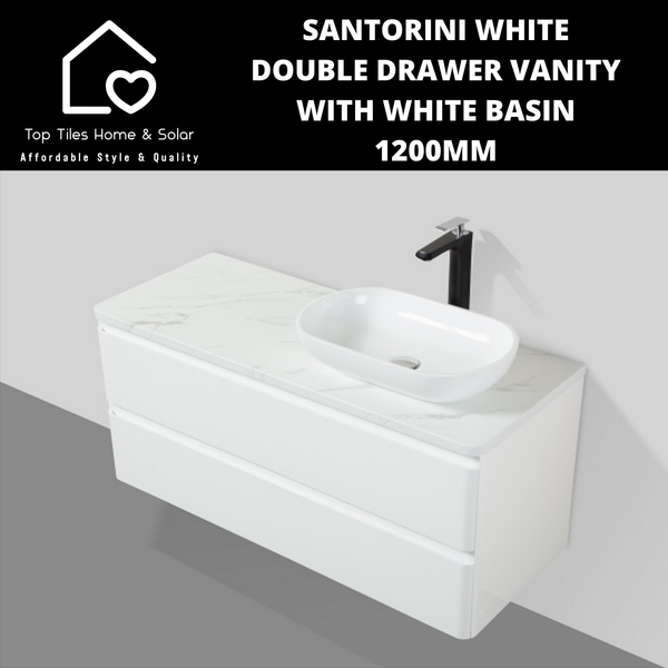 Santorini White Double Drawer Vanity With White Basin - 1200mm