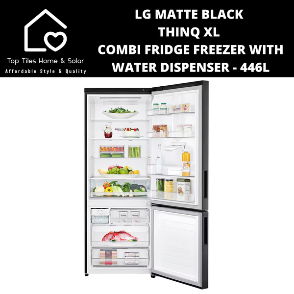 LG Matte Black ThinQ XL Combi Fridge Freezer with Water Dispenser - 446L