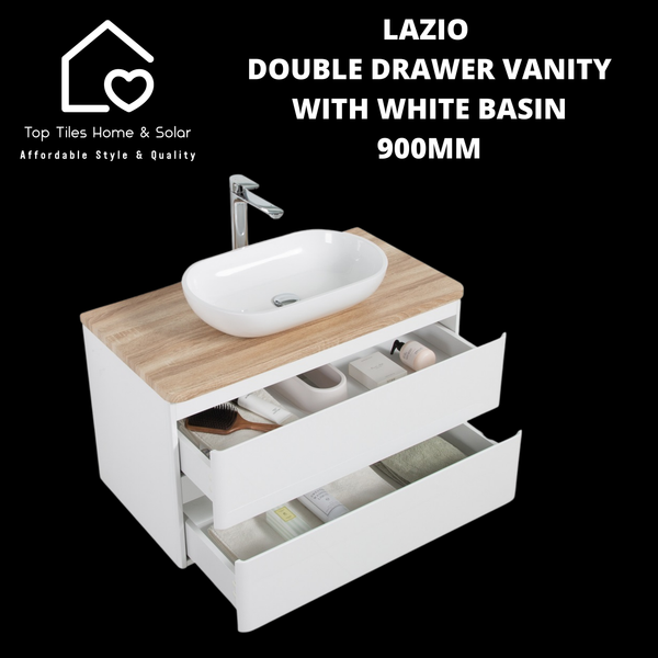 Lazio Double Drawer Vanity With White Basin - 900mm