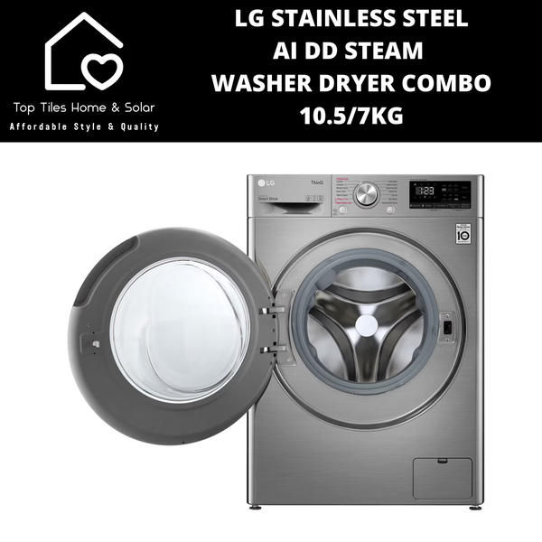 LG Stainless Steel AI DD Steam Washer Dryer Combo - 10.5/7kg