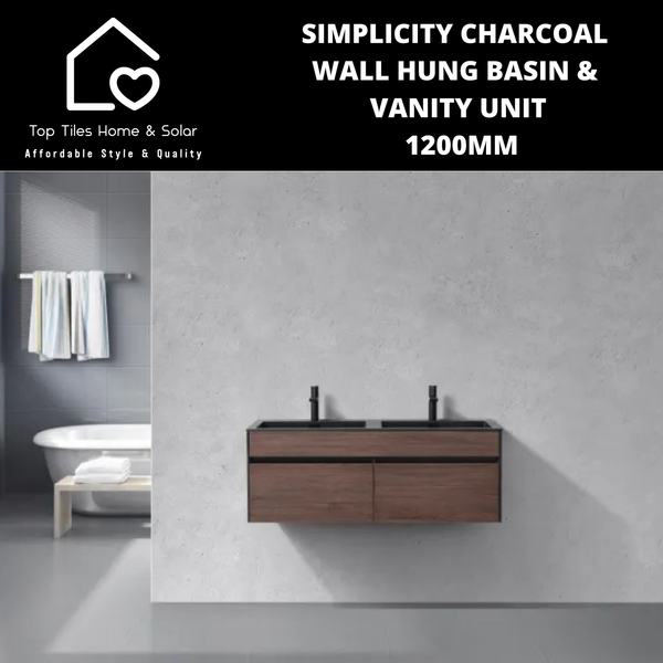 Simplicity Charcoal Wall Hung Basin & Vanity Unit - 1200mm