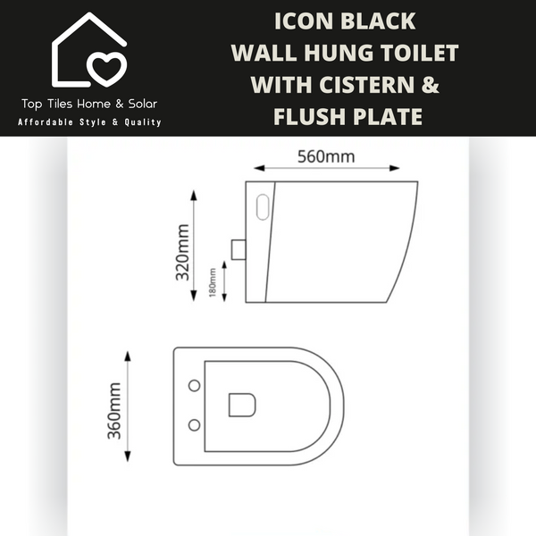 Icon Black Wall Hung Toilet With Cistern & Flush Plate