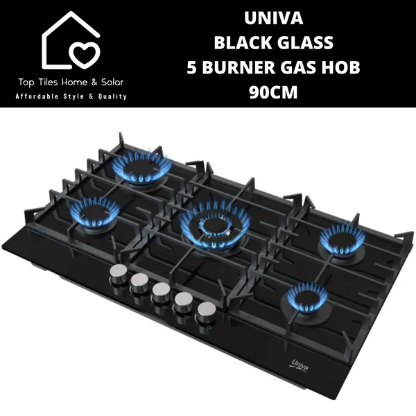 Univa Black Glass 5 Burner Gas Hob - 90cm