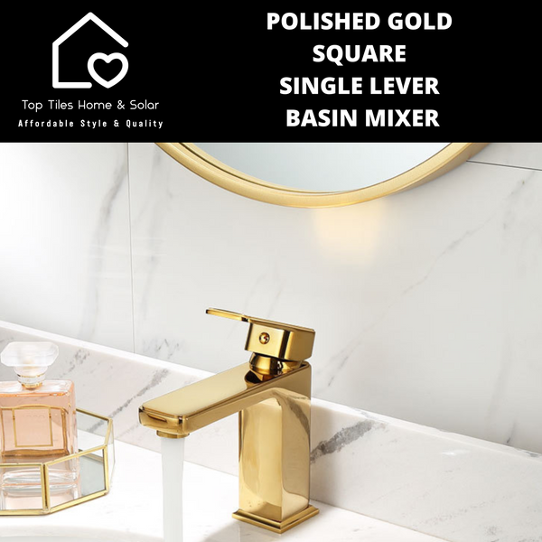 Polished Gold Square Single Lever Basin Mixer