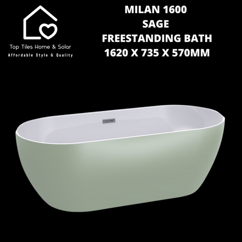 Milan 1600 Sage Freestanding Bath - 1620 x 735 x 570mm