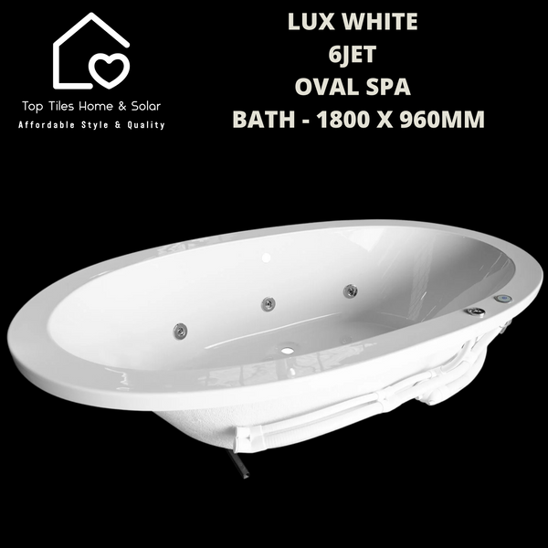 Lux White 6jet Oval Spa Massage Bath - 1800 x 960mm