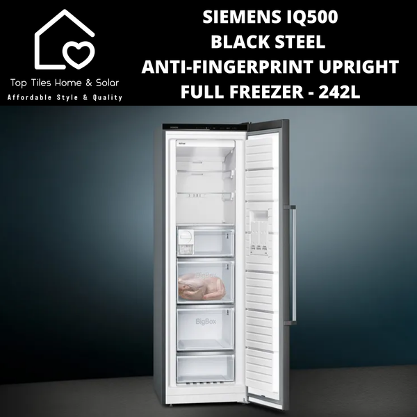 Siemens iQ500 Black Steel Anti-Fingerprint Upright Full Freezer - 242L