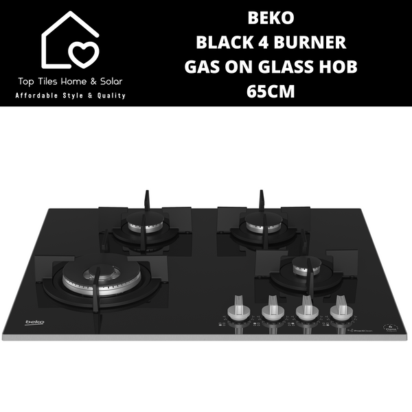 Beko Black 4 Burner Gas on Glass Hob - 65cm