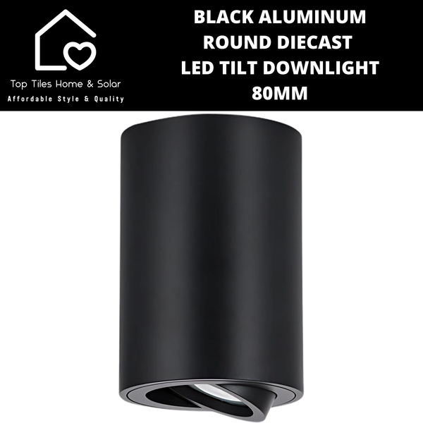 Black Aluminum Round Die Cast LED Tilt Downlight - 80mm