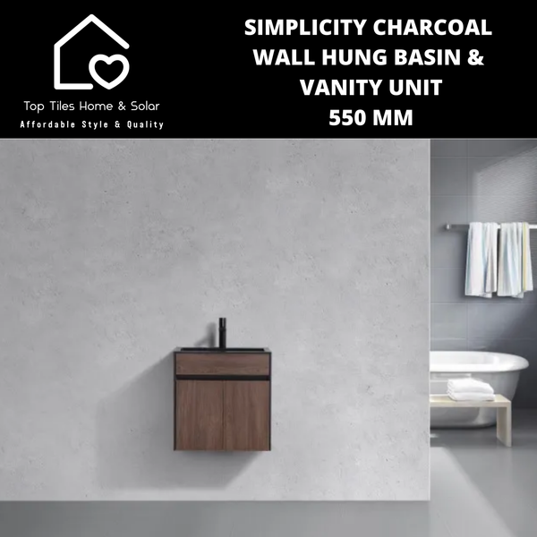 Simplicity Charcoal Wall Hung Basin & Vanity Unit - 550mm