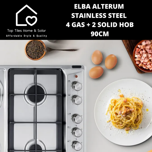 Elba Alterum Stainless Steel 4Burner Gas + 2 Plate Solid Hob - 90cm