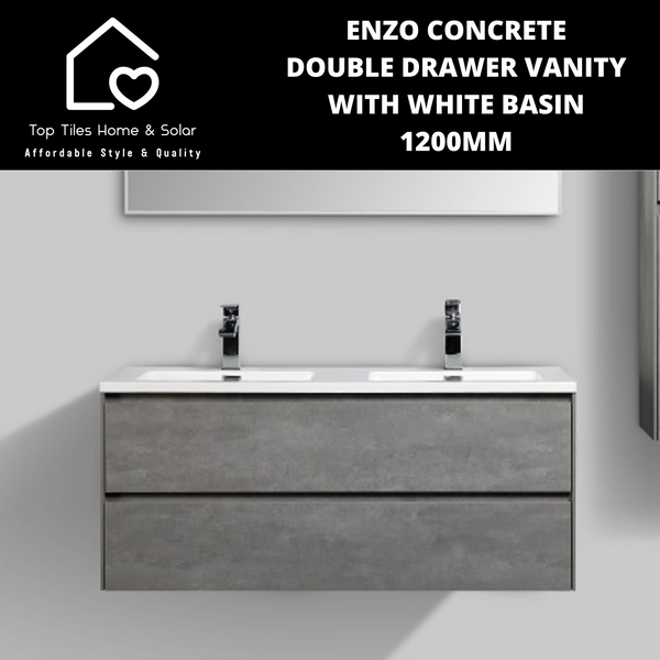 Enzo Concrete Double Drawer Vanity With White Basin - 1200mm