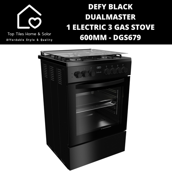 Defy Black DualMaster 1 Electric 3 Gas Stove - 600mm DGS679