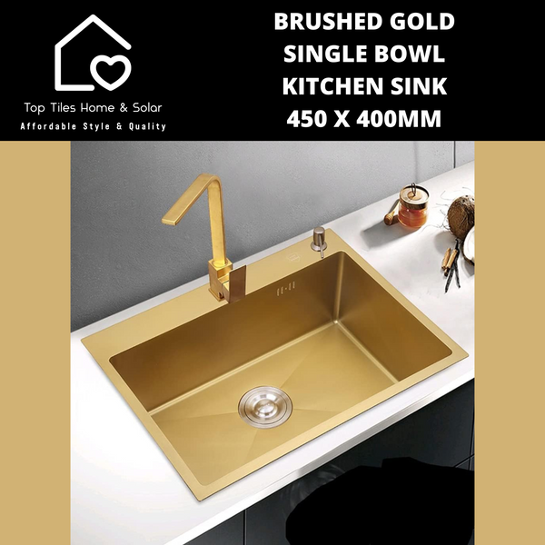 Brushed Gold Single Bowl Kitchen Sink - 450 x 400mm