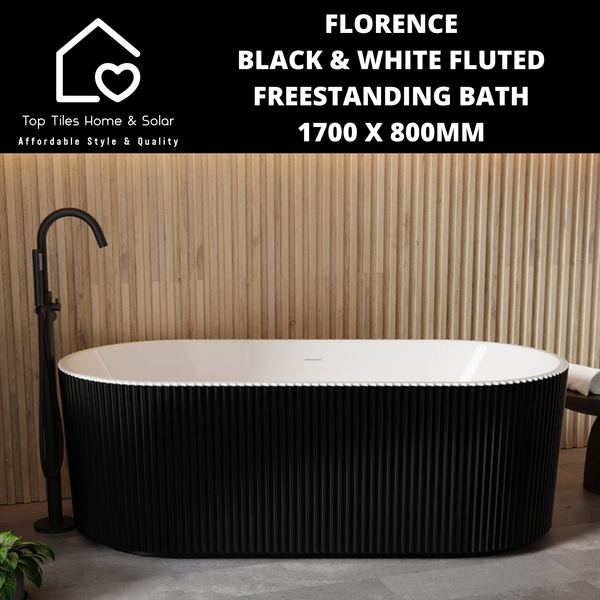 Florence Black & White Fluted Freestanding Bath - 1700 x 800mm