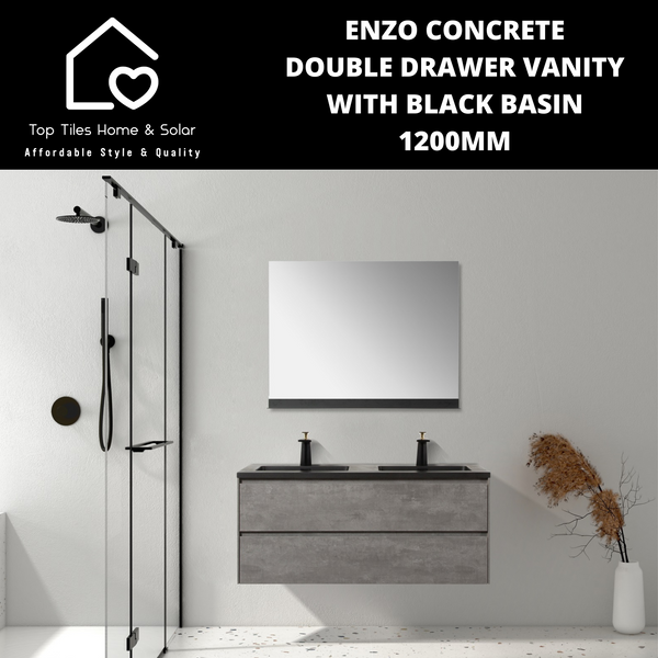 Enzo Concrete Double Drawer Vanity With Black Basin - 1200mm