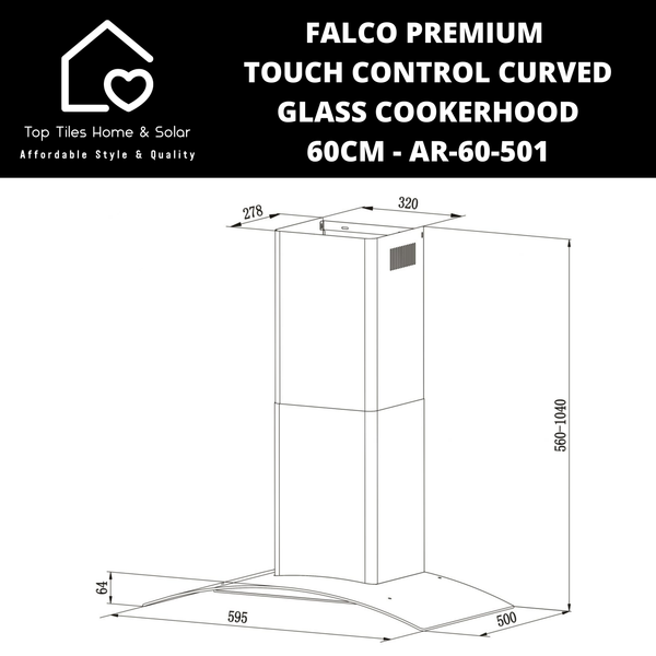 Falco Premium Touch Control Curved Glass Cookerhood - 60cm AR-60-501