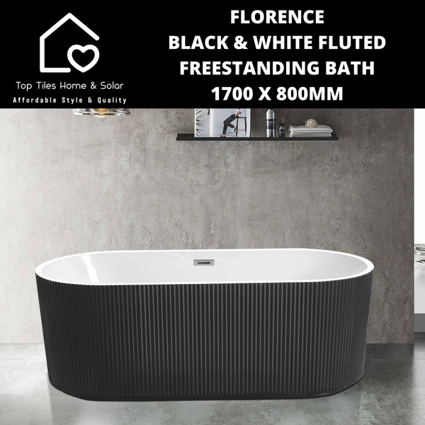 Florence Black & White Fluted Freestanding Bath - 1700 x 800mm