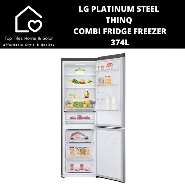 LG Platinum Steel ThinQ Combi Fridge Freezer - 374L