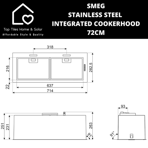 Smeg Stainless Steel Integrated Cookerhood - 72cm