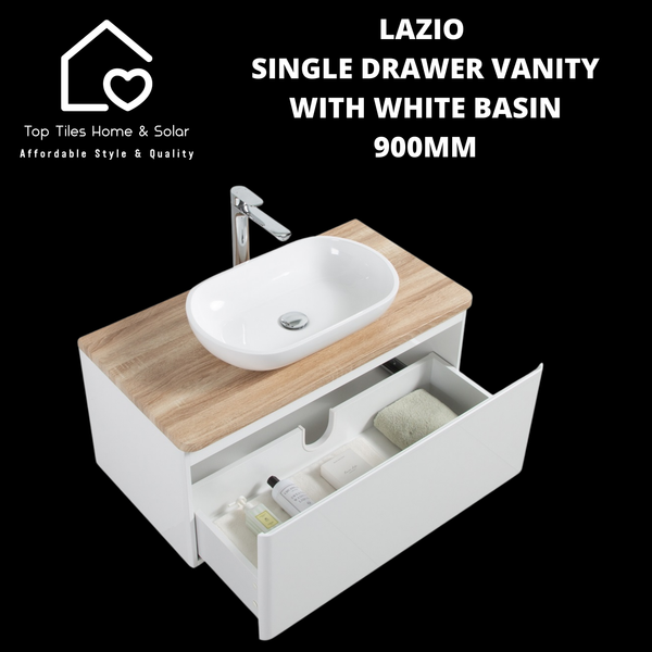 Lazio Single Drawer Vanity With White Basin - 900mm