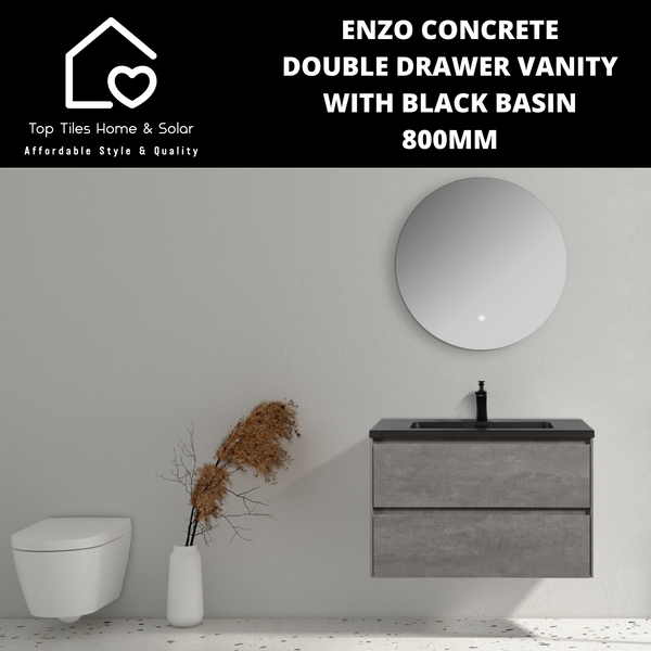 Enzo Concrete Double Drawer Vanity With Black Basin - 800mm