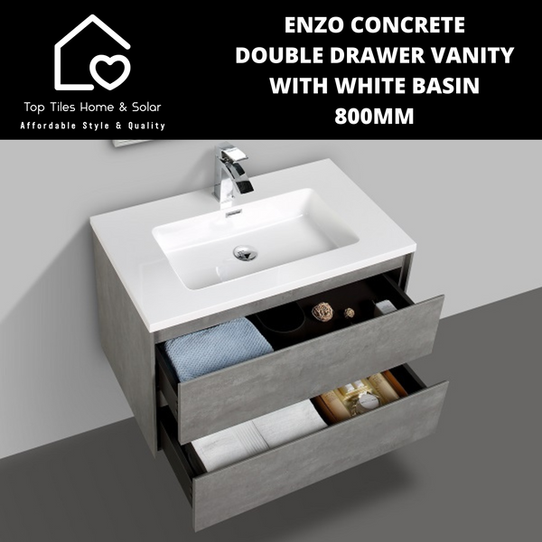 Enzo Concrete Double Drawer Vanity With White Basin - 800mm