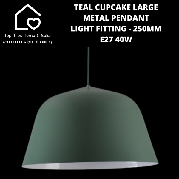 Teal Cupcake Large Metal Pendant Light Fitting - 250mm - E27 40W