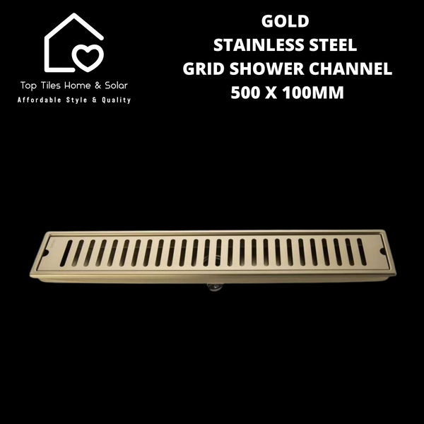 Gold Stainless Steel Grid Shower Channel - 500 x 100mm