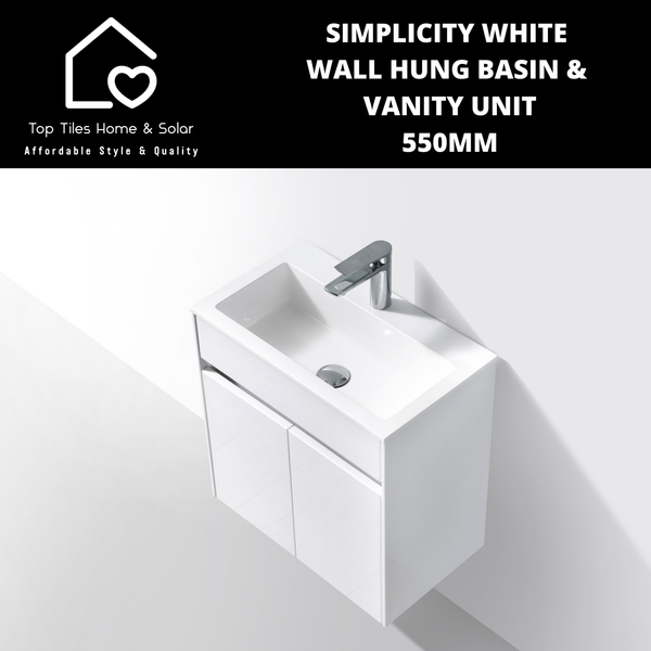 Simplicity White Wall Hung Basin & Vanity Unit - 550mm