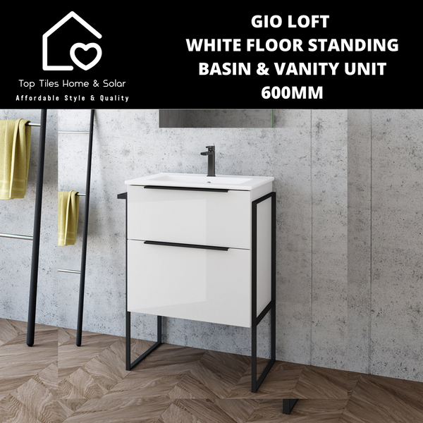 Gio Loft White Floor Standing Basin & Vanity Unit - 600mm