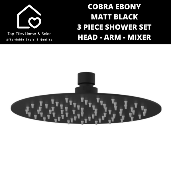 Cobra Ebony Matt Black 3 Piece Shower Set - Head - Arm - Mixer