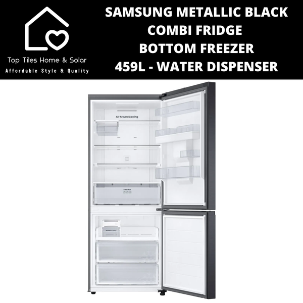 Samsung Metallic Black Combi Fridge Bottom Freezer - 459L Water Dispenser