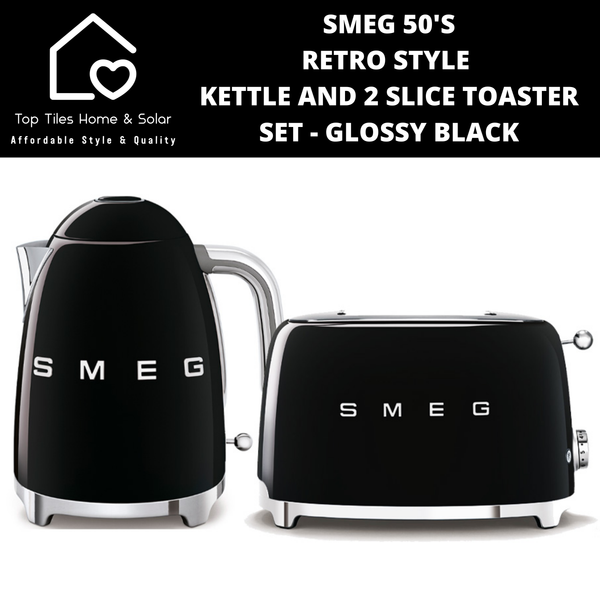 Smeg 50's Retro Style Kettle and 2 Slice Toaster Set - Glossy Black