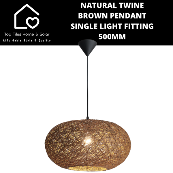 Natural Twine Brown Pendant Single Light Fitting - 500mm