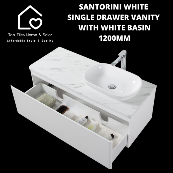 Santorini White Single Drawer Vanity With White Basin - 1200mm