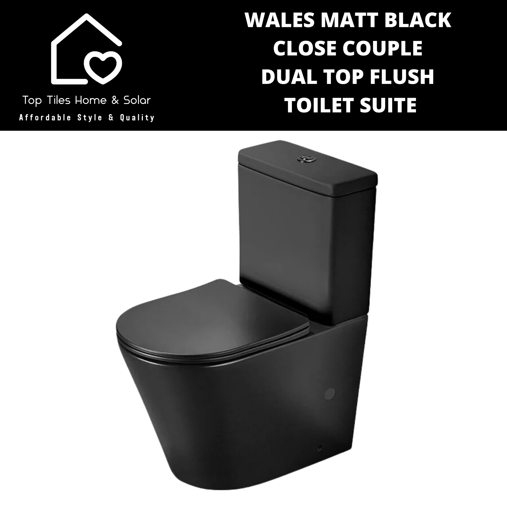 Wales Matt Black Close Couple Dual Top Flush Toilet Suite