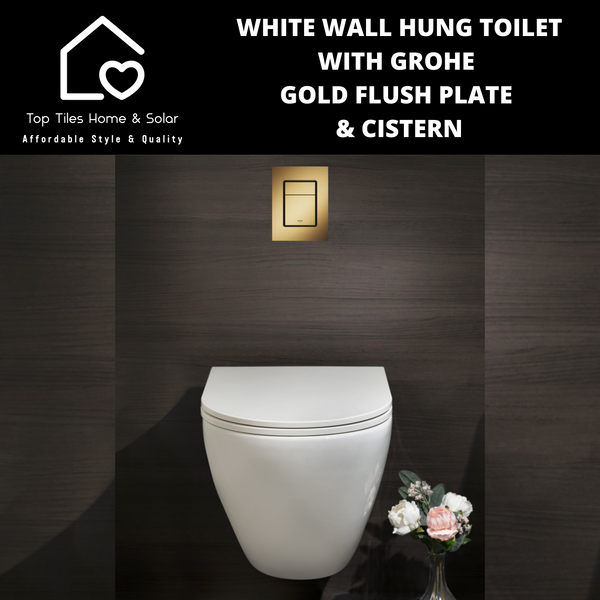 White Wall Hung Toilet With Grohe Gold Flush Plate & Cistern